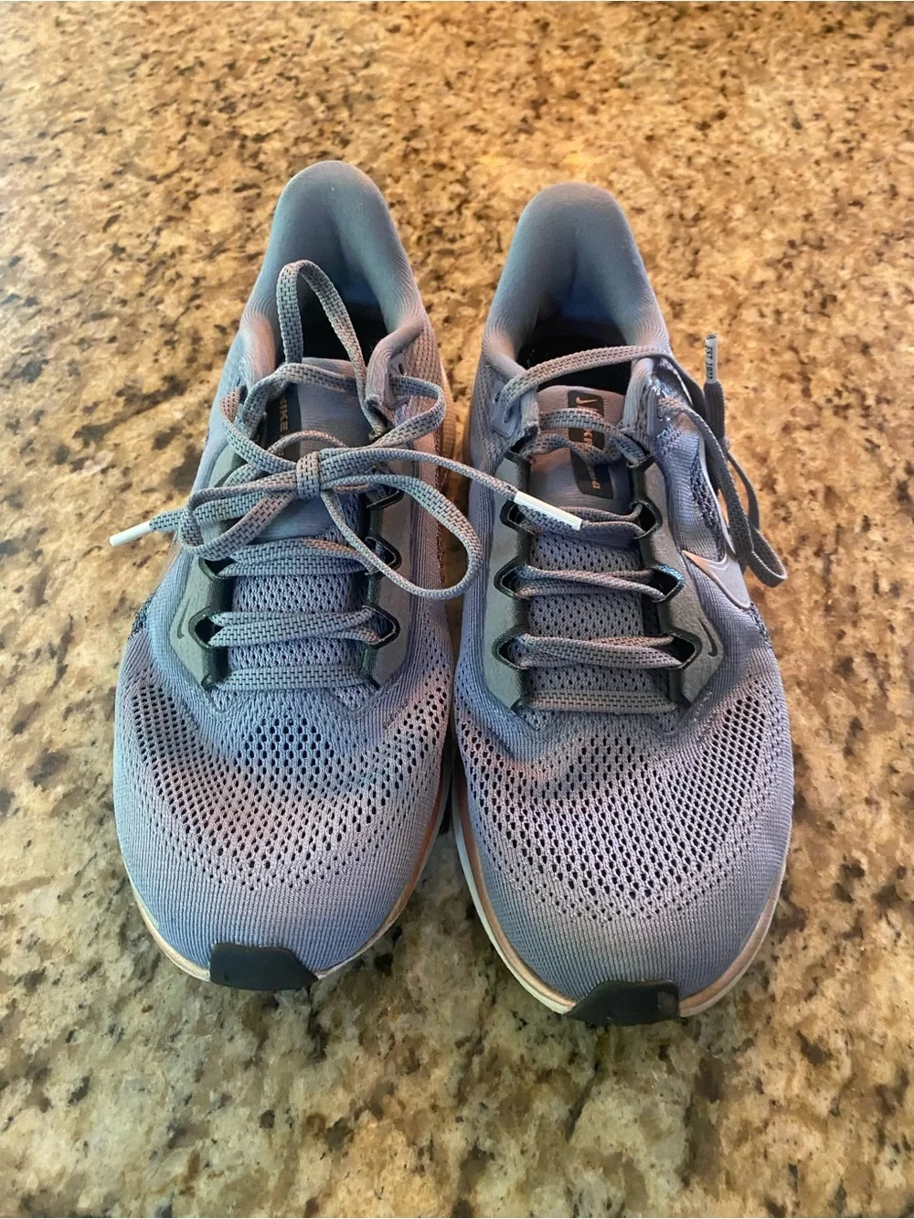 Nike Women's Light Blue and Navy Running Sneakers with Blush Accents